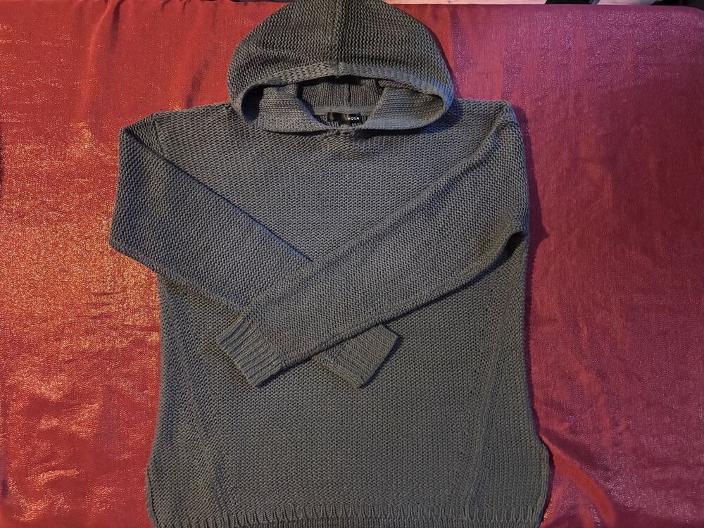Aqua Sweater Womens M Hooded Chunky Knit Pullover Long Sleeve Cozy Gray